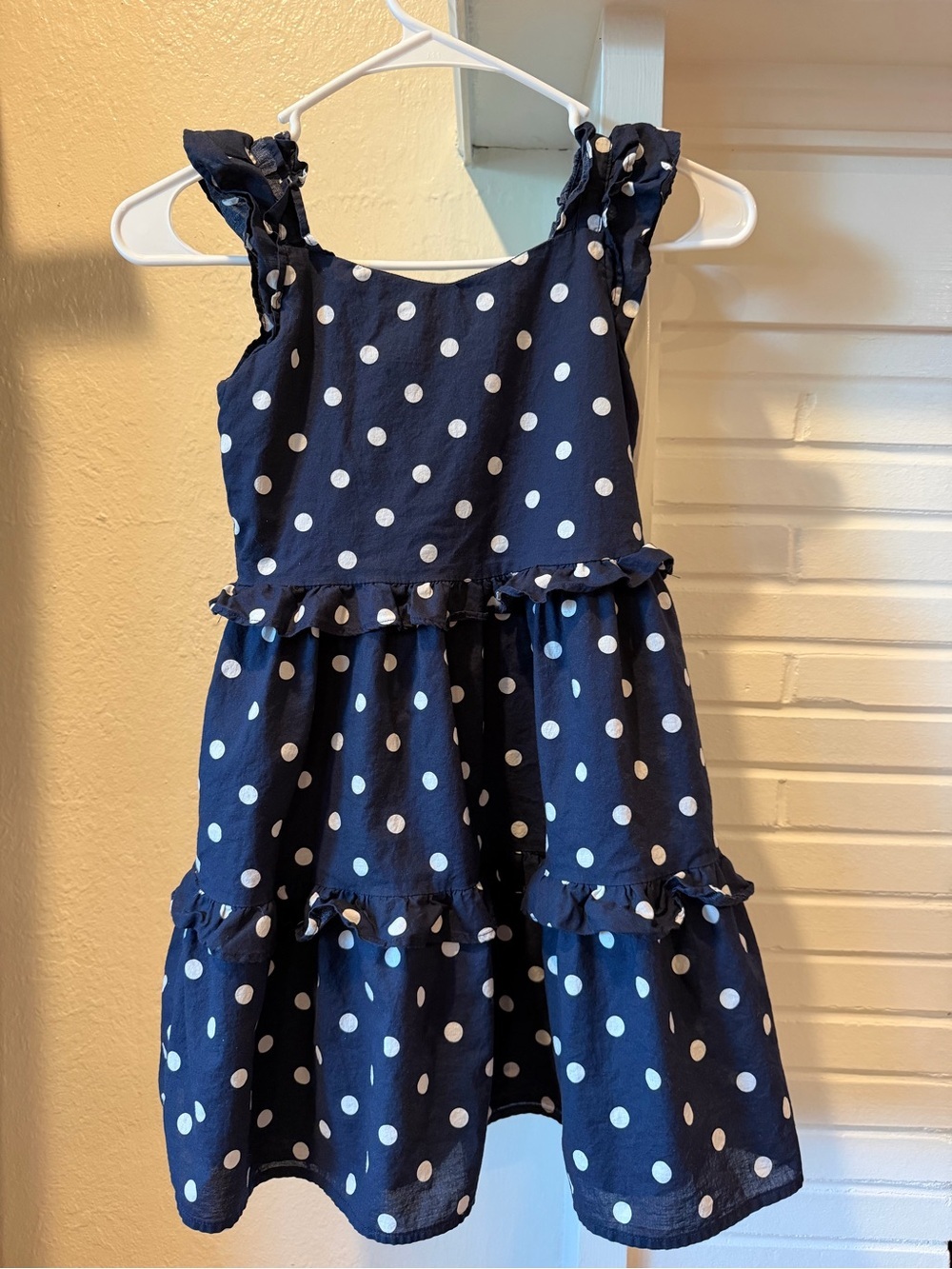 Janie and Jack Navy Blue Polka Dot Ruffle Tiered Dress Size 8 100% Cotton
